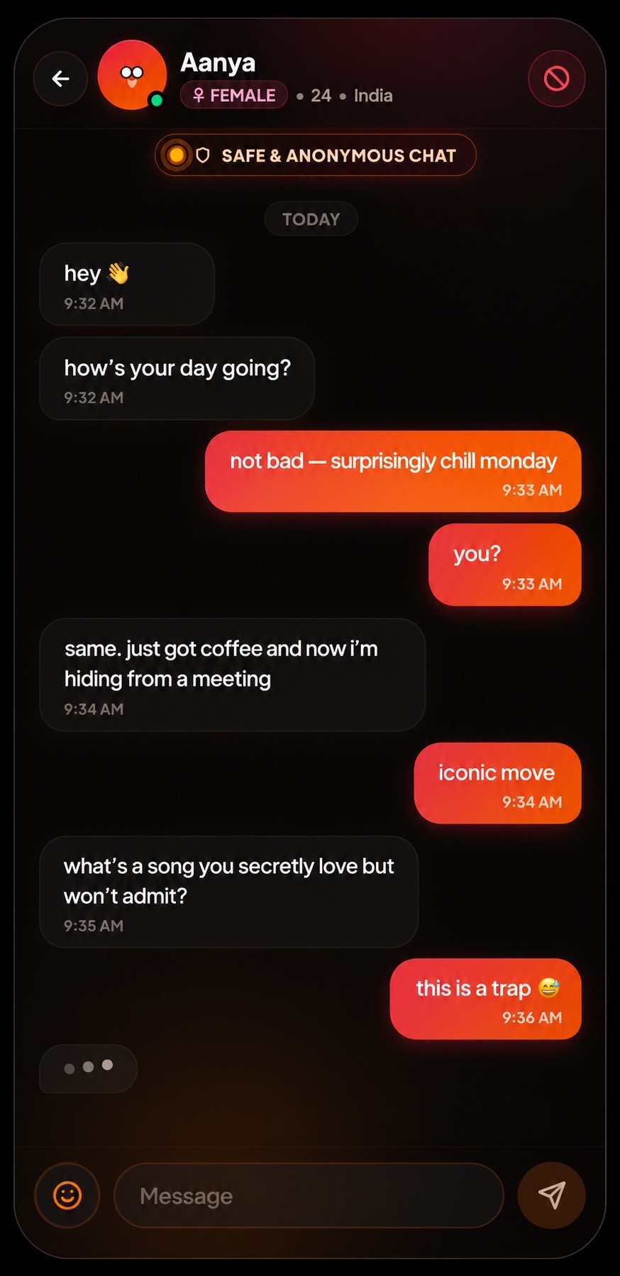 Blind Text anonymous chat conversation